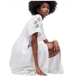 Madewell Cassie Eyelet Linen Midi Dress XS Button Bridal Travel Resort NQ631